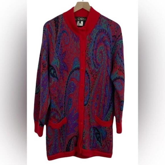ESCADA BY MARGARETHA LEV‎ MOHAIR BLEND PAISLEY CHUNKY VINTAGE SWEATER SIZE 42 - Picture 1 of 15